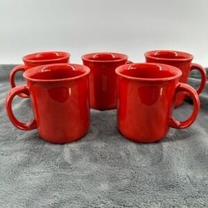 Pier 1 Red Coffee Mugs Set of 5 Earthenware Spain Dishwasher Microwave Safe